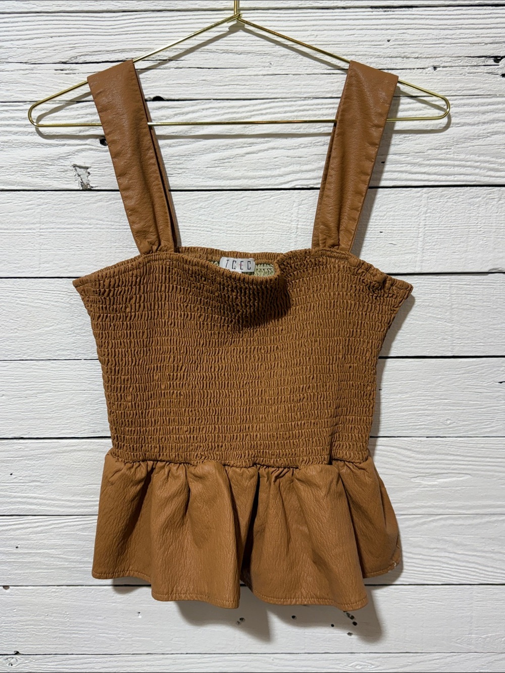 TCEC Camel Brown Smocked Peplum Camisole